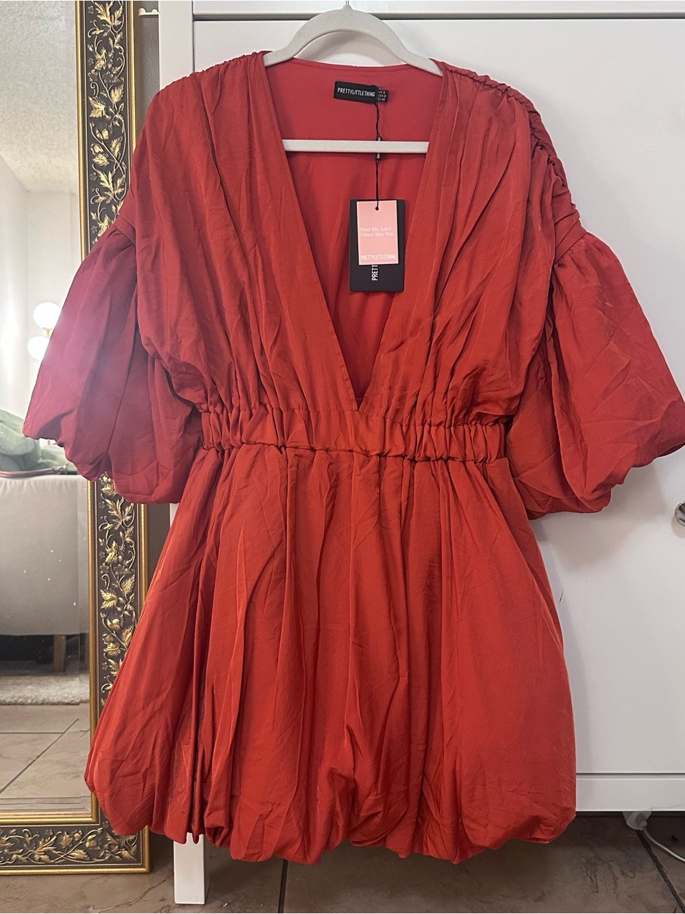 PrettyLittleThing Mini Dress with Puff Sleeves